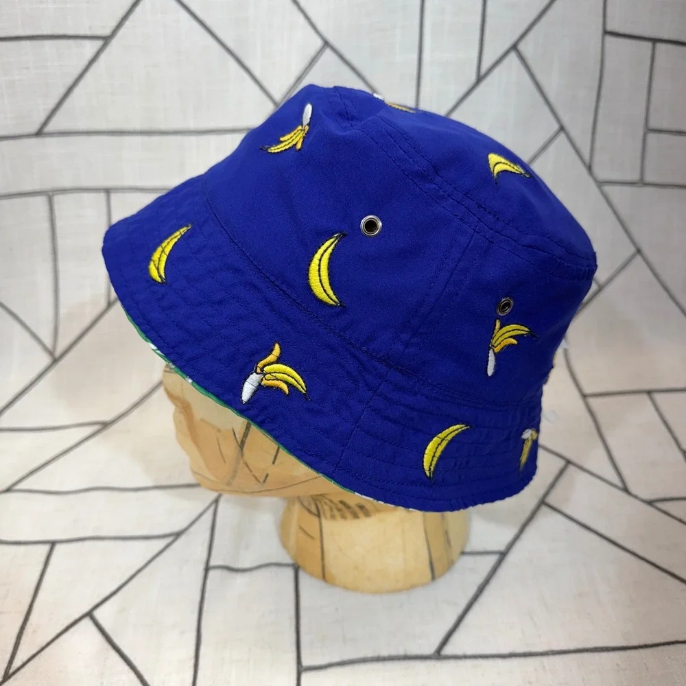 Hanna Andersson Reversible Bucket Hat Small Blue Green‎ Banana Dinosaur Print